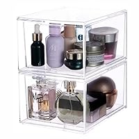 2 Pack Clear Makeup Organizer for Vanity Stackable Acrylic Cosmetic Display Case For Bathroom Under Cabinet Organizers And Storage Drawer For Make up Nail Polish Craft Organizing