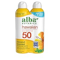 Alba Botanica Hawaiian Coconut Sunscreen, Spray Broad Spectrum SPF 50 Sunscreen, Water Resistant and Biodegradable 5 fl oz Bottle (Pack of 2)