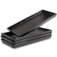 Matte Black Ceramic Serving Platters (14 x 6 Inch Rectangle Plates) Serving Dishes for Entertaining, Food, Appetizers, Desserts, Cheese Board, Charcuterie, Sushi - Set of 4 Party Trays