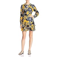 Womens Hayley Silk Blend Floral Print Wear to Work Dress Yellow 4