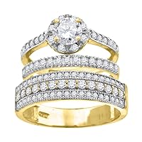 10k Two tone Gold Womens Round CZ Cubic Zirconia Simulated Diamond Halo Trio Ring Set Jewelry for Women
