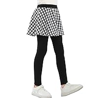 Kids Girls Leggings Pants and Plaid Print Skirt Set Stretch Waist Ankle Length Pantskirt Casual Wear