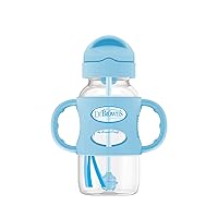 Milestones Wide-Neck Sippy Straw Bottle with 100% Silicone Handles and Weighted Straw, 9 oz/270 mL, Blue, 6m+