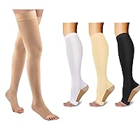 Athbavib Thigh High 20-32 mmHg Compression Stocking +3 Pairs Open Toe Compression Socks, Toeless Compression Socks for women & men circulation