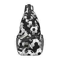 Sling Backpack,Travel Hiking Daypack Black And White Soccer Ball Pattern Print Rope Crossbody Shoulder Bag