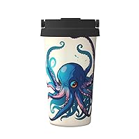 Blue And Purple Octopus Print Thermal Coffee Tumbler Stainless Steel Reusable Coffee Mug,Gift For Men Women