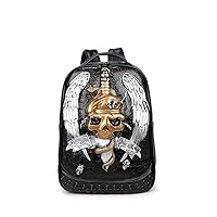 Halloween 3D Elf With Sword Faux Leather Backpack Rivets Studded Travelling Rucksack Bag