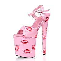 Pink Platform High Heels Peep Toe Sexy Fetish Lips 20cm Gladiator Pole Dance Shoes Nightclub 8Inch Gothic Stripper Catwalk Women