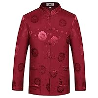 Chinese Traditional Long Sleeve Tang Kung Fu Uniform Men's Shirt (Red, M)