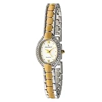 Peugeot Women Oval Dial Watch -Two-Tone, 10c Diamond Bezel and Jewelery Style Self Adjustable Bracelet