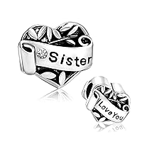 KunBead Jewelry Women Girls Sister I Love You Heart Birthstone Bead Charms Compatible with Pandora Bracelets Gifts for Birthday