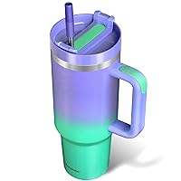 40 oz Tumbler with Handle, Upgraded Insluated Stainless Steel Lid and Straw, Double Wall Travel Coffee Mug Iced Cup, Keeps Cold for 34 Hours, Dishwasher Safe, BPA Free, Fairyland Green