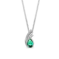 Orovi 14K Gold Pear Stud Birthstone Pendant Necklace for Women - 925 Sterling Silver Chain Included - Handcrafted Jewelry for All Ages - Great Gift for Valentine's, Mothers Day, Anniversary