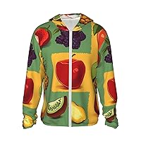 Sun Protection Hoodie Jacket Long Sleeve Zip Art Style Fruit Print Sun Shirt With Pockets For Men Women