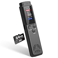 64GB Digital Voice Recorder Voice Activated Recorder for Lectures Meetings, Audio Recorder with Playback, Password, Variable Speed, Tape Recorder USB Charge, MP3