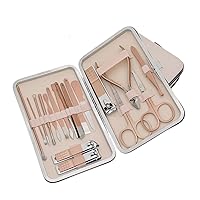 Manicure Set - Complete Stainless Steel Nail Clippers and Care Tools Set in Luxurious Leather Travel Case - Portable 18-Piece Travel Nail Kit (Pink)