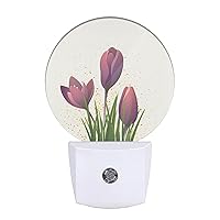 Tulip Night Light Purple Flower Tulips Floral Night Lights Plug into Wall Auto Sensor LED Lamp Decorative Nightlight for Women Girls Lady Mother's Day Gifts