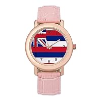Hawaii Flag Classic Watches for Women Funny Graphic Pink Girls Watch Easy to Read