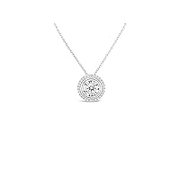 The Diamond Deal 18kt White Gold Womens Necklace Round Halo VS Diamond Pendant 0.4 Cttw (16 in, 2 in ext.)