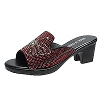 Women’s Square Open Toe Heel Mule Low Block Heel Slide Sandal Wedge Slippers Casual Beach Shoes Sandals