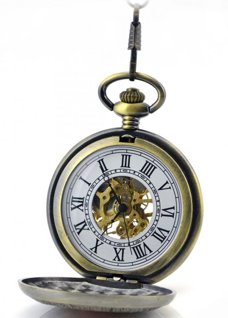 Infinite U Yellow Chinese Dragon Bronze Roman Numerals Steel Mechanical Pocket Watch