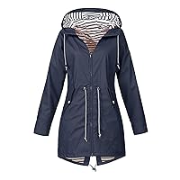 Women Plush Solid Stripe Rain Jacket Outdoor Plus Hooded Raincoat Windproof