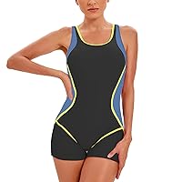 Womens One Piece Swimsuits Conservative Color-Blocking Sexy Backless Tummy Control Sports Training Swimwear
