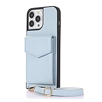 Leather Case for iPhone 14/14 Pro/14 Pro Max/14 Plus, Anti-Fall Flip Wallet Case Credit Card Slot Crossbody Chain Purse Case,Blue,14 Pro Max 6.7