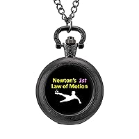 Newton's First Law of Motion Fashion Quartz Pocket Watch White Dial Arabic Numerals Scale Watch with Chain for Unisex