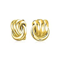 Twist Braided Pave Crystal Love Knot Button Style Clip On Earring For Women Non Pierced Ears Rose Gold tone Silver Plated