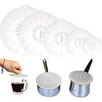 Set of 5 Silicone Lids,Heat Resistant, Microwave Splatter Covers, Reusable Food Suction Lids for Cups, Bowls, Plates, Pots, Pans, Skillets, Stovetops, Ovens, L, XL) BPA-Free -Transparent White