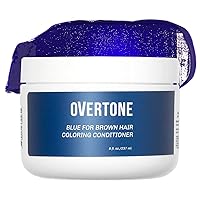 OVERTONE Haircare Color Depositing Conditioner - 8 oz Semi Permanent Hair Color with Shea Butter & Coconut Oil - Temporary Hair Color Dye - Vegan, Cruelty-Free - Blue for Brown Hair