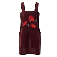 Women Plus-Size Casual Sexy Floral Print ing Pockets U-Neck Sleeveless Loose Dress