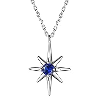 925 Sterling Silver Dainty Birthsone North Star Starburst Stud Earrings/Necklace for Women Girls