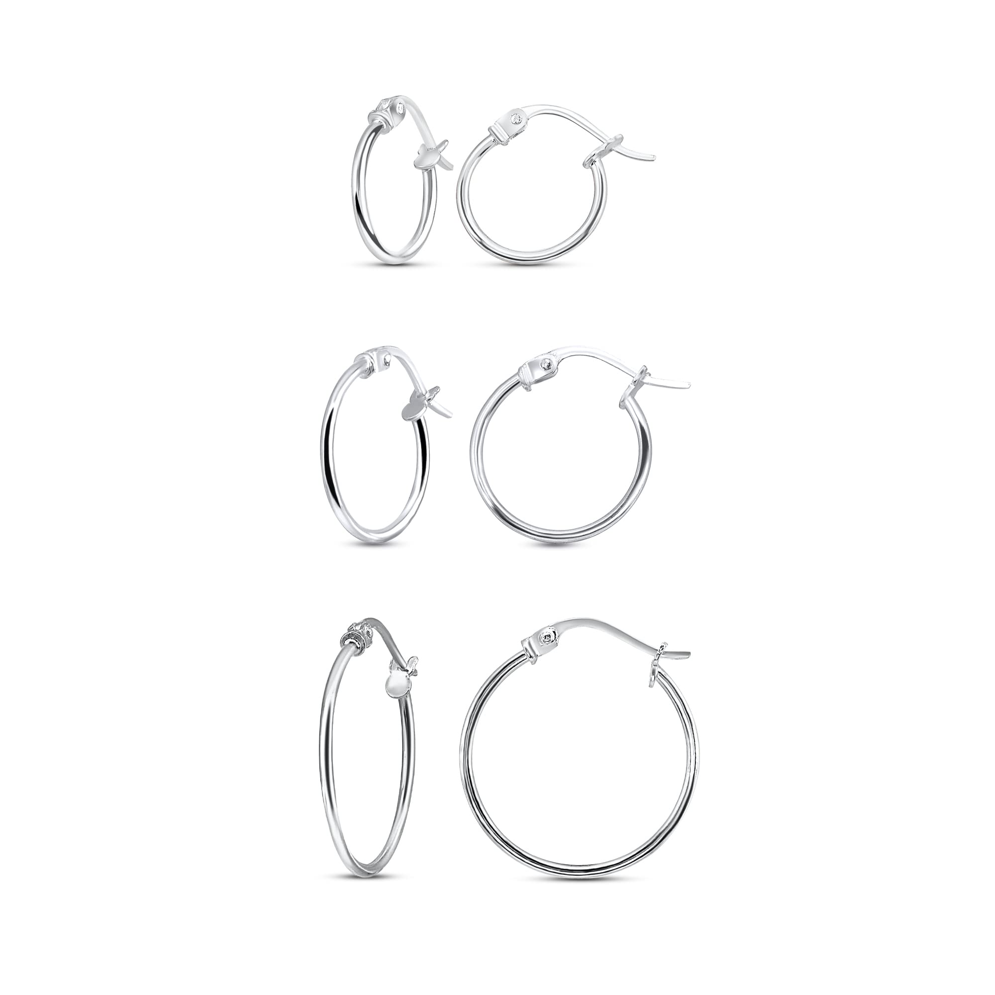 Sterling Silver Hoop Earrings for Women - Gold Hoop Earrings - Hoop Earrings Set - Thin Light Polished Round Post Click-top Hoops Earring for Women Girls Men, 12-20mm Diameter, 1-3 Pairs Jewelry Sets