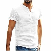 Shirts for Men,Button Down Casual Solid Color Short Sleeve Shirts Plus Size Stand Collar T-Shirt Tee Blouse Top