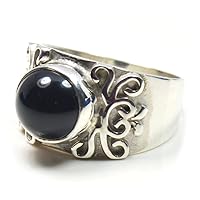Genuine Cabochon Cut Black Onyx Ring Sterling Silver Handmade Vintage Style Jewelry Sizes 4 to 12