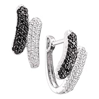 The Diamond Deal 14kt White Gold Womens Round Black Color Enhanced Diamond Bypass Hoop Earrings 1/2 Cttw