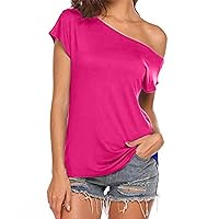 Basic One Shoulder Short Sleeve Tops for Womens Summer Trendy Sexy Casual Loose Fit Backless T-Shirts for Work