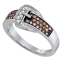 The Diamond Deal 10kt White Gold Womens Round Brown Belt Buckle Diamond Band Ring 1/4 Cttw