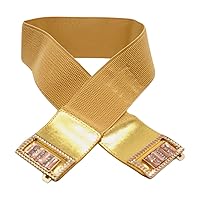 Women Flashy Gold Fancy Fashion Elastic Wide Belt Bling Metal Square Buckle Size S M z089