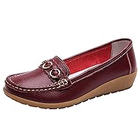 Women’s Ballet Flat Shoes Womens Comfort Walking Flat Loafer Slip On Leather Loafer Comfortable Flat Shoes Outdoor Driving Women Casual Flat Shoes