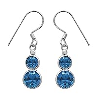 Multi Choice Dual Round Shape Gemstone 925 Sterling Silver Classic Dangle Drop Earring For Women (swiss-blue-topaz)
