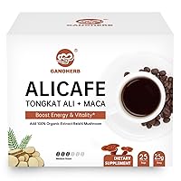 GANOHERB Maca Energy Coffee for Men, Women Herbal Coffee with Tongkat Ali, Maca Root, Reishi Mushroom Extract for Energy & Focus - 1 box (25 Packets)