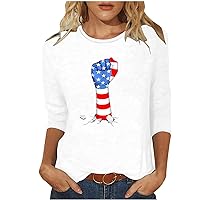Womens Three Quarter Sleeve T Shirts Women Independence Day Print Print Top Blouse Summer Fashion Round Neck Pullover