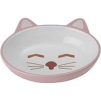 PetRageous 70658 Oval Frisky Kitty Stoneware Cat Bowl 5.5-Inch Wide and 1.5-Inch Tall Saucer with 5.3-Ounce Capacity and Dishwasher Safe is Great for Cats, Ceramic, Pink