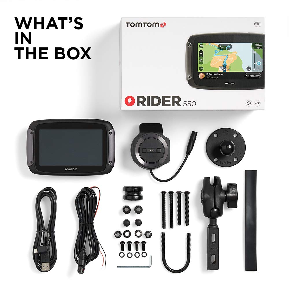 TomTom Rider 550 Motorcycle GPS Navigation Device, 4.3 Inch, with World Maps, Motorcycle Specific Winding and Hilly Roads, Updates via WiFi, Traffic and Speed Cams, Compatible with Siri and Google Now