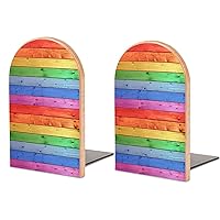 Wooden Rainbow Gay Pride LGBT Bookends Heavy Duty Book Ends 1 Pair Home Office Shelves Book Stand Holder Decorative
