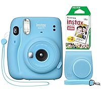 Instax Mini 11 Instant Camera Sky Blue + Minimate Custom Case + Fuji Instax Film 20 Sheets Twin Pack