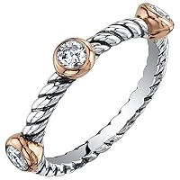 PEORA Sterling Silver 3-Stone Stackable Ring in Natural, Created and Simulated Gemstones, Cable Rope Band for Women 2.1mm Sizes 5 to 9